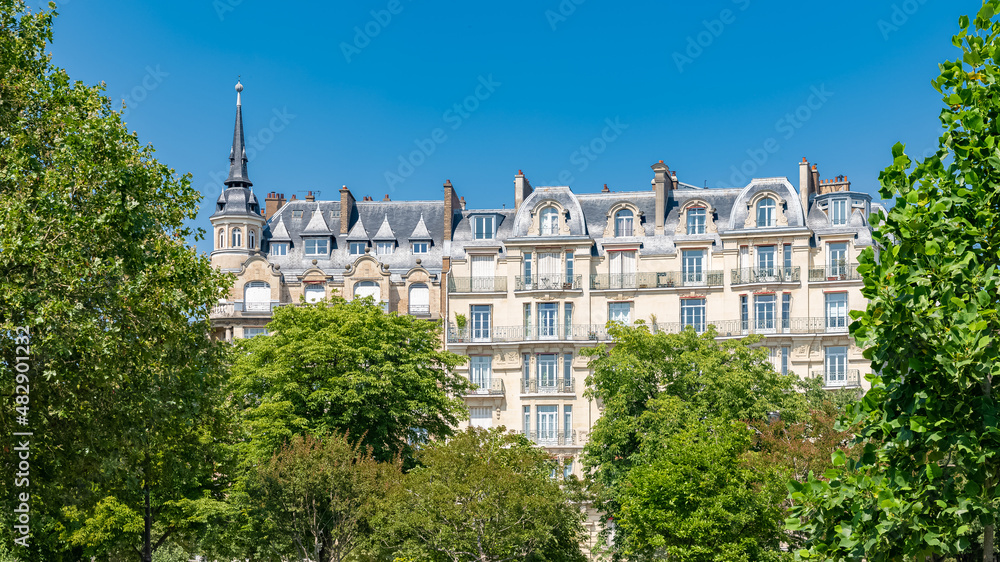 Paris, beautiful buildings, place de la Nation in the 11e arrondissement, in summer
