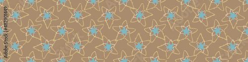 Gender neutral sleepy star and moon seamless vector background. Simple whimsical romantic 2 tone pattern banner. Kids nursery wallpaper or scandi band.