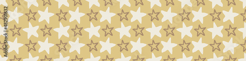 Gender neutral sleepy star and moon seamless vector background. Simple whimsical romantic 2 tone pattern banner. Kids nursery wallpaper or scandi band.
