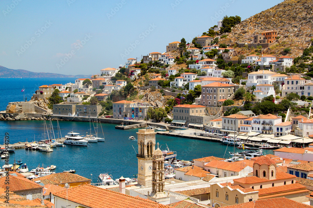 View of the port of Hydra, Greece.