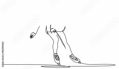 continuous drawing of winter skates on ice close-up