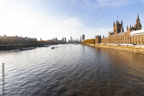 View of the Houses of Parliament in Westminster and the Big Ben tower