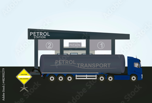 Truck unloading  to petrol station. vector