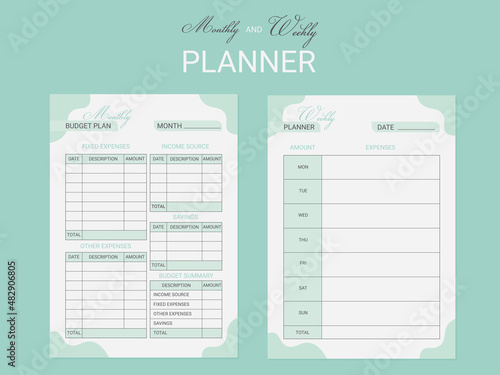 Monthly and weekly budget planner template. Planning concept. Organizer for agenda.