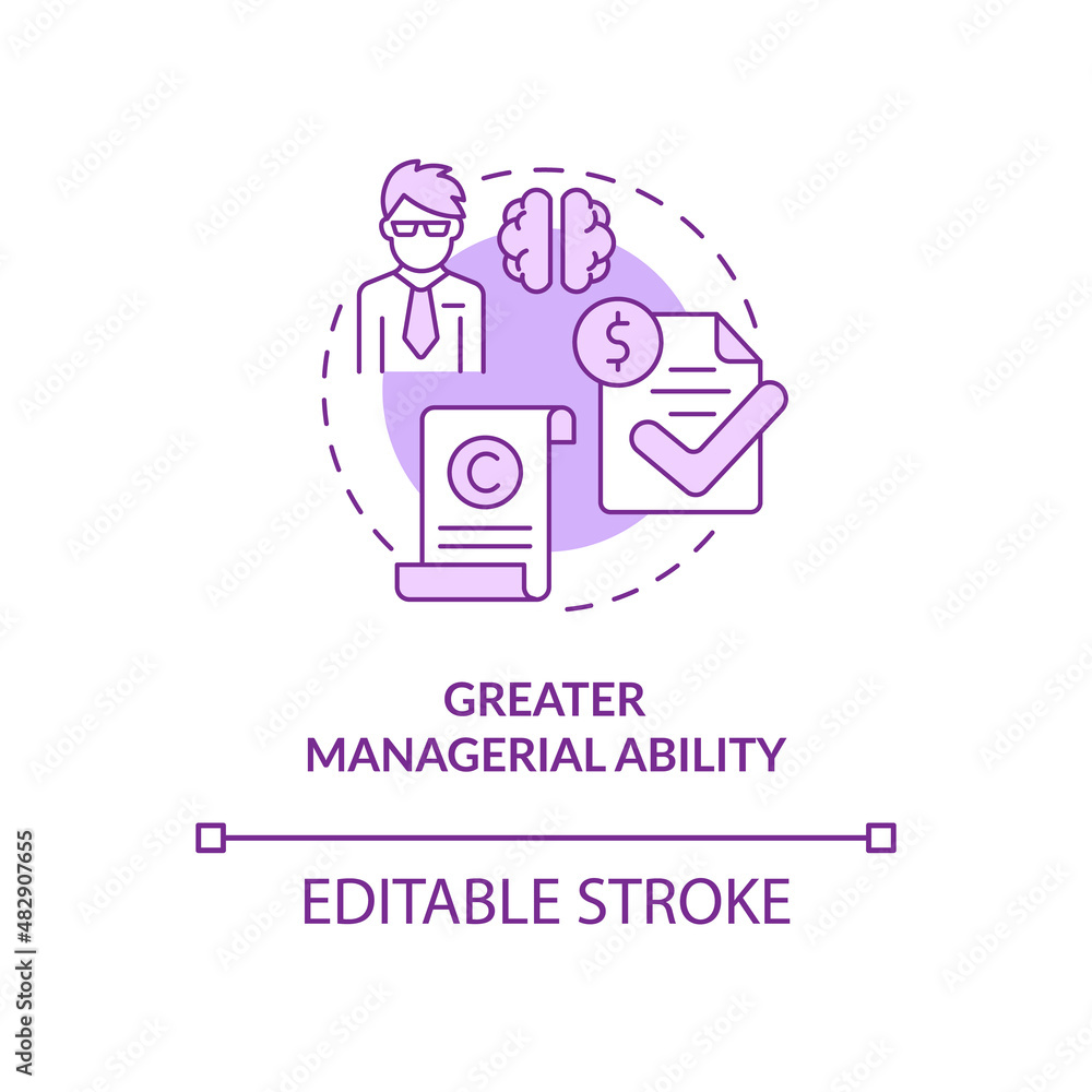 Fototapeta premium Greater managerial ability purple concept icon. Export business struggles abstract idea thin line illustration. Isolated outline drawing. Editable stroke. Arial, Myriad Pro-Bold fonts used