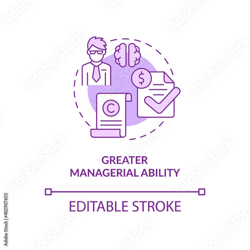 Greater managerial ability purple concept icon. Export business struggles abstract idea thin line illustration. Isolated outline drawing. Editable stroke. Arial, Myriad Pro-Bold fonts used