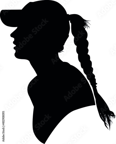 women profile picture with long hair and tennis head sun protection visor realistic silhouette
