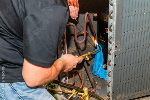 Air Conditioner Technician brazing equipment photo