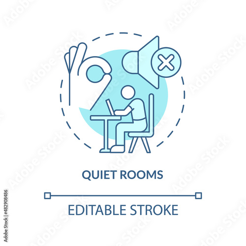 Quiet rooms turquoise concept icon. Work environment abstract idea thin line illustration. Workplace for introverts. Isolated outline drawing. Editable stroke. Arial, Myriad Pro-Bold fonts used