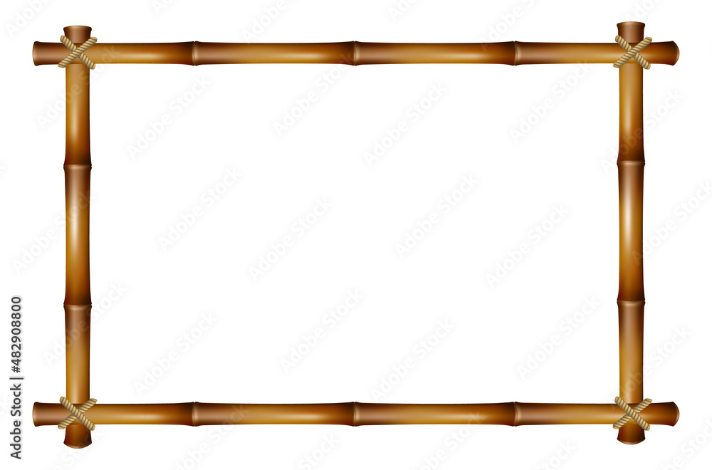 Naklejka Bamboo stick frame. Rectangle brown wooden border