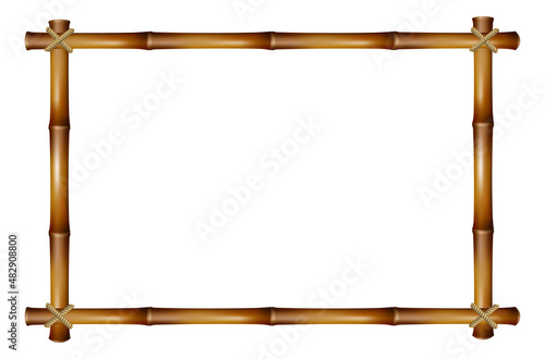 Bamboo stick frame. Rectangle brown wooden border