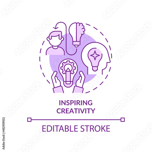 Inspiring creativity purple concept icon. Creating stimulating atmosphere abstract idea thin line illustration. Isolated outline drawing. Editable stroke. Arial, Myriad Pro-Bold fonts used