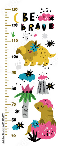 Child growth ruler. Cute dino height chart