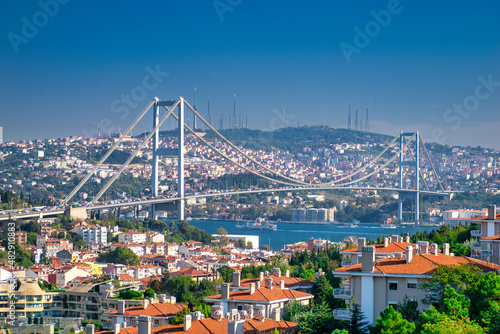 Istanbul Bridge across Bosporus River, Turkey.