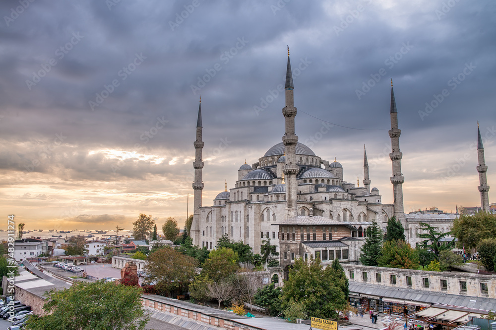 The Blue Mosque (Sultanahmet Camii) is a major tourist attraction in Istanbul, Turkey.