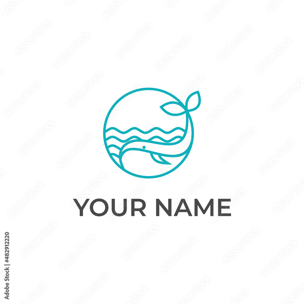 Circle whale humpback logo design vector template