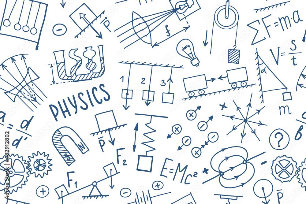Phisics symbols doodle seamless pattern. Science subject cover template  design. Education study concept. Back to school sketchy background for  notebook, not pad, sketchbook. Hand drawn illustration. Stock Vector |  Adobe Stock
