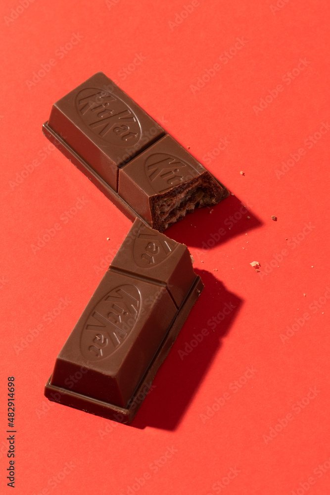 LVIV, UKRAINE - April 08, 2021: Kitkat mini chocolate bar in a