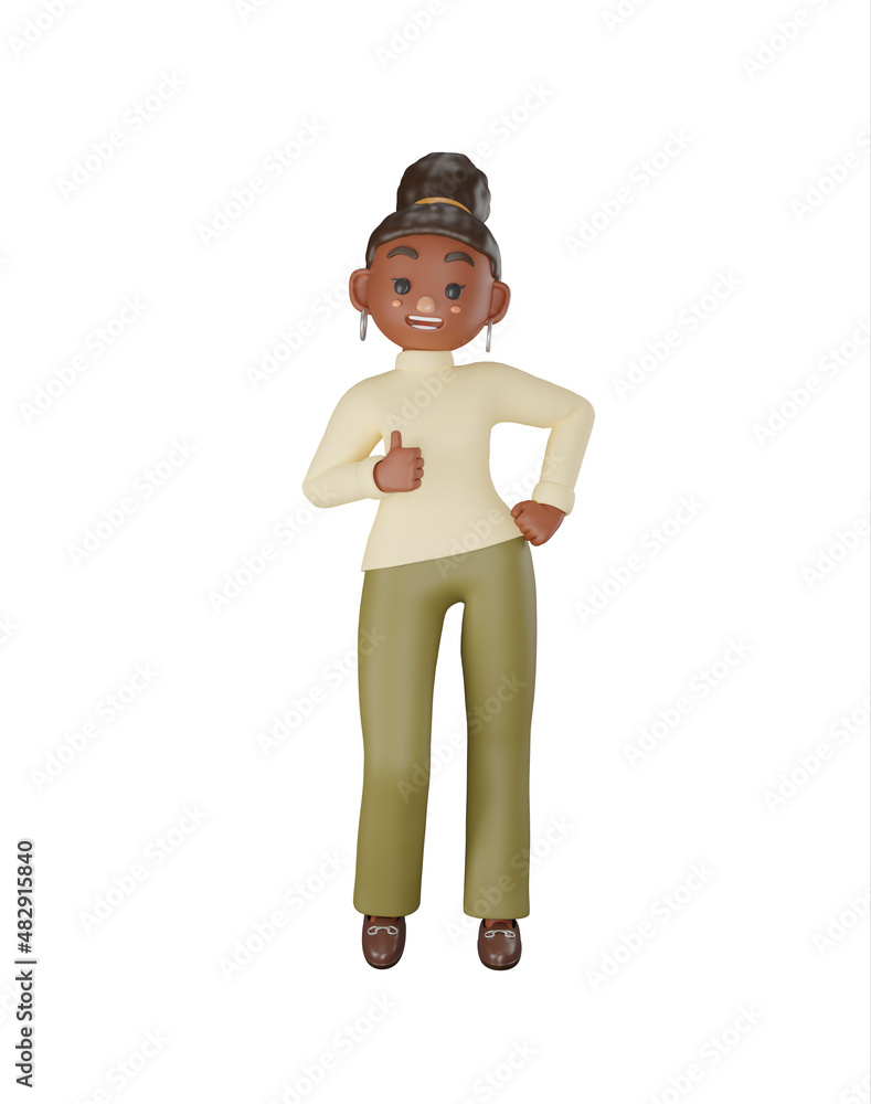 Beautiful woman showing thumbs up. 3D render character isolated white background.