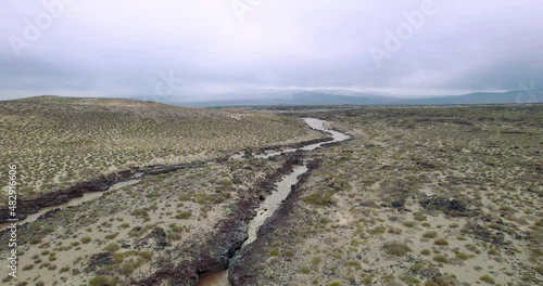 Payunia, Mendoza. Aerial View of Payunia. Cloudy day over the natural reserve located in the province of Mendoza, Argentina.
