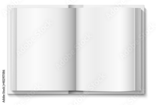 Open book mockup. Top view realistic blank page template