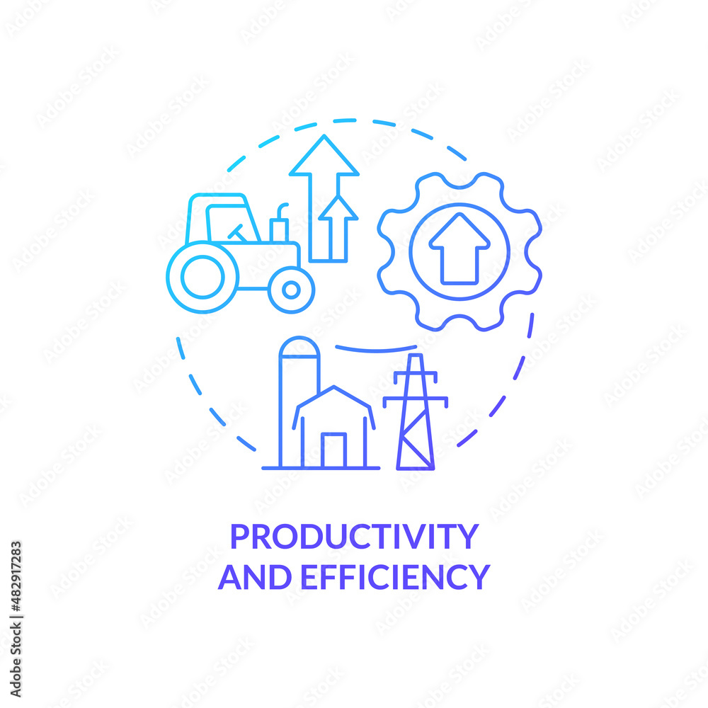 Productivity and efficiency blue gradient concept icon. RE economic benefits abstract idea thin line illustration. Isolated outline drawing. Roboto-Medium, Myriad Pro-Bold fonts used