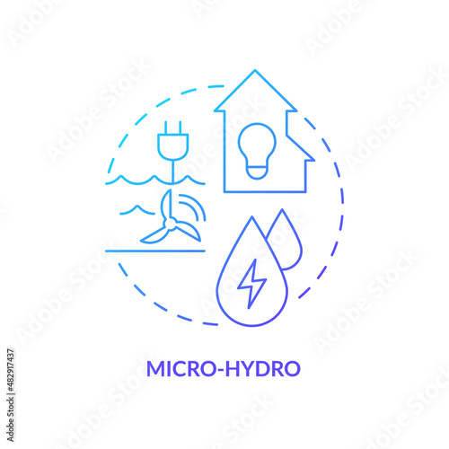 Micro hydro blue gradient concept icon. Alternative energy. Rural electrification technology abstract idea thin line illustration. Isolated outline drawing. Roboto-Medium, Myriad Pro-Bold fonts used
