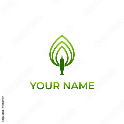 leaf c b d health syringe logo design template