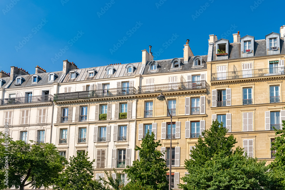 Paris, beautiful buildings in summer.