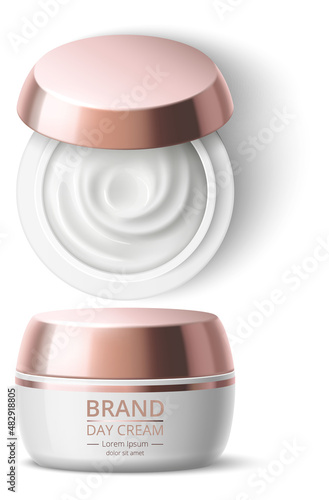 Realistic cream jar. Cosmetic plastic lid container mockup