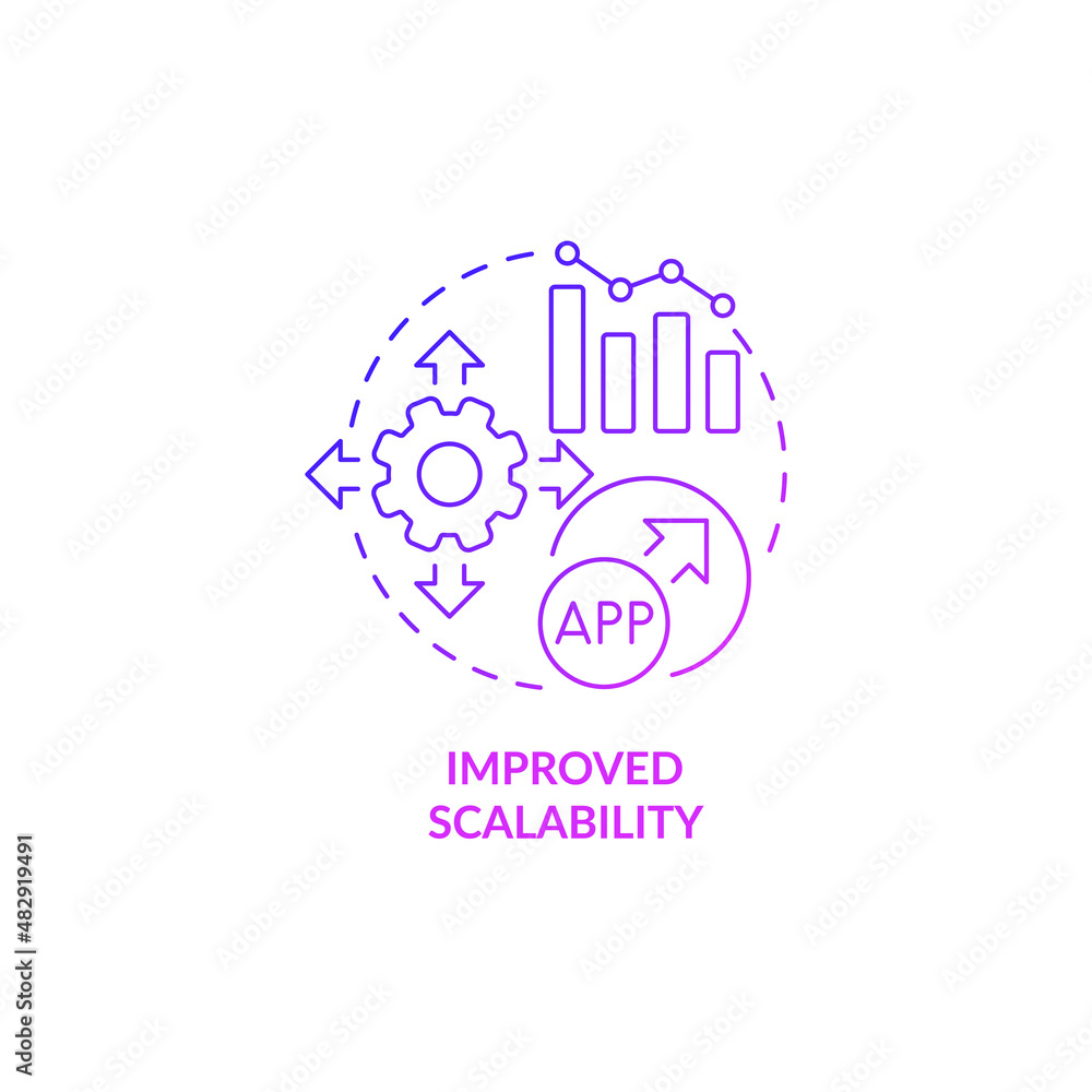 Improved scalability purple gradient concept icon. Increase size of application. Online technology. Web 3 0 abstract idea thin line illustration. Isolated outline drawing. Myriad Pro-Bold fonts used Improved scalability purple gradient concept icon. Increase size of application. Online technology. Web 3 0 abstract idea thin line illustration. Isolated outline drawing. Myriad Pro-Bold fonts used