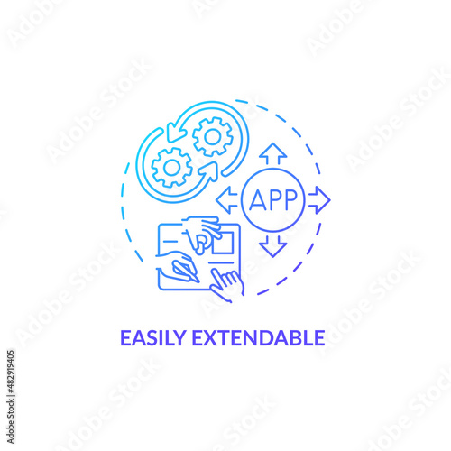 Easily extendable blue gradient concept icon. Extensible application for business. Web 3 0 abstract idea thin line illustration. Isolated outline drawing. Myriad Pro-Bold fonts used
