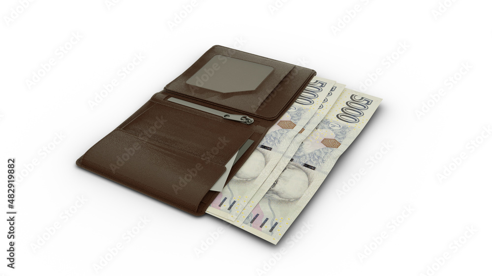 3D rendering of Czech koruna notes in wallet 3D rendering of Czech koruna notes in wallet
