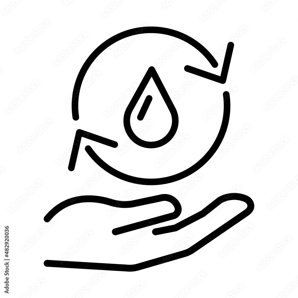 Water drop in hand flat icon. Pictogram for web. Line stroke. Water icon solated on white background. Vector eps10. Green energy in hand concept Water drop in hand flat icon. Pictogram for web. Line stroke. Water icon solated on white background. Vector eps10. Green energy in hand concept