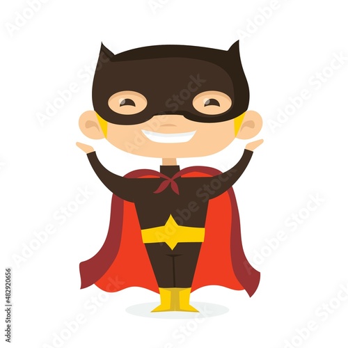 Vector illustrations of female and male kids superheroes in funny comics costume