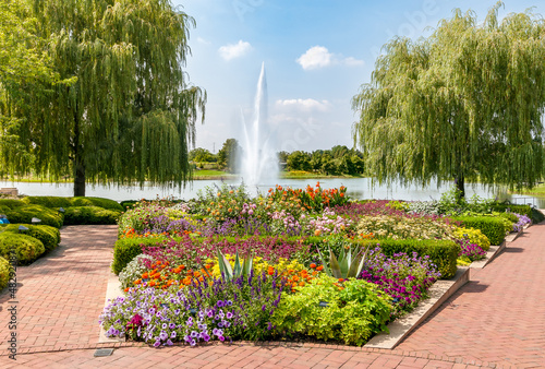 Chicago Botanic Garden summer landscape, Glencoe, Illinois, USA