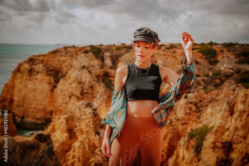 woman at the beach in portugal algarve lagos 