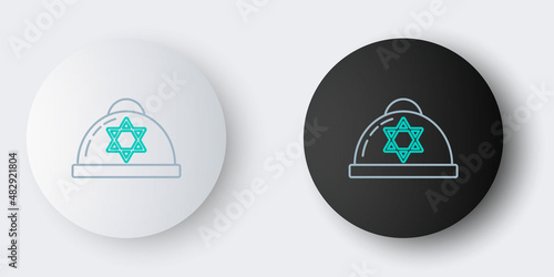Line Jewish kippah with star of david icon isolated on grey background. Jewish yarmulke hat. Colorful outline concept. Vector