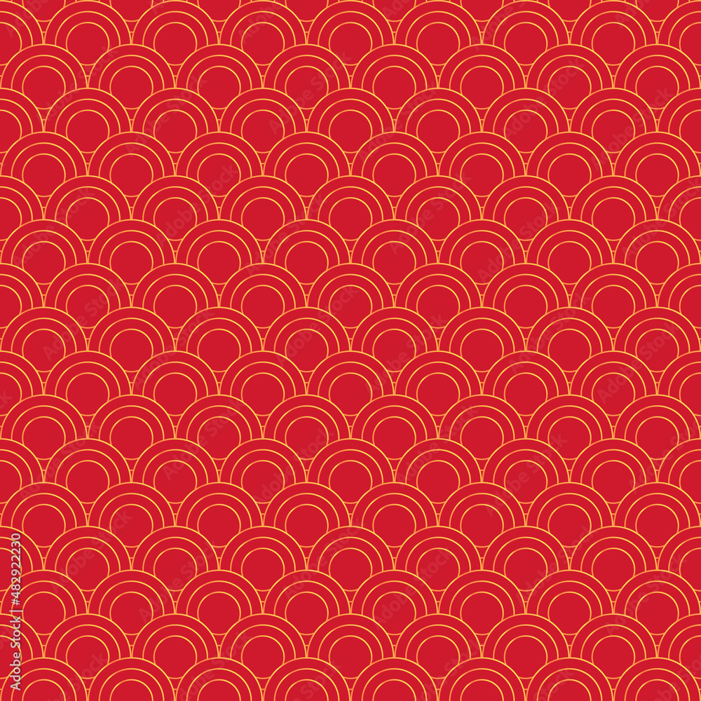 Tileable texture red and gold - Circular geometric pattern with golden discs - Chinese New Year and Asian festivity background wallpaper with tiles Tileable texture red and gold - Circular geometric pattern with golden discs - Chinese New Year and Asian festivity background wallpaper with tiles