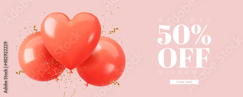 Fotografiet Valentine's Day romantic background with 3d rendered balloons