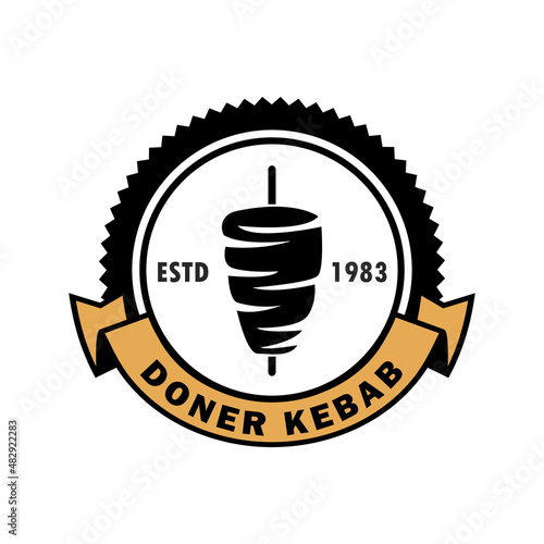 Doner Kebab Logo Icon. Turkish and Arabian Fast Food Restaurant Design elements for logo, label, emblem, sign. Vector.