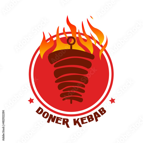 Doner Kebab Logo Icon. Turkish and Arabian Fast Food Restaurant Design elements for logo, label, emblem, sign. Vector.