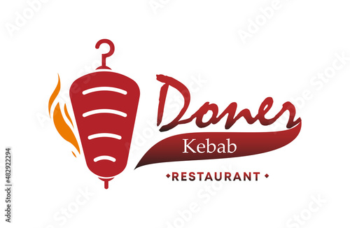 Doner Kebab Logo Icon. Turkish and Arabian Fast Food Restaurant Design elements for logo, label, emblem, sign. Vector.