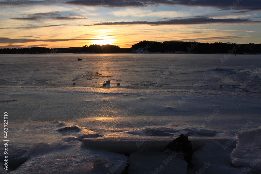 frozen sea with sunset - Bærum