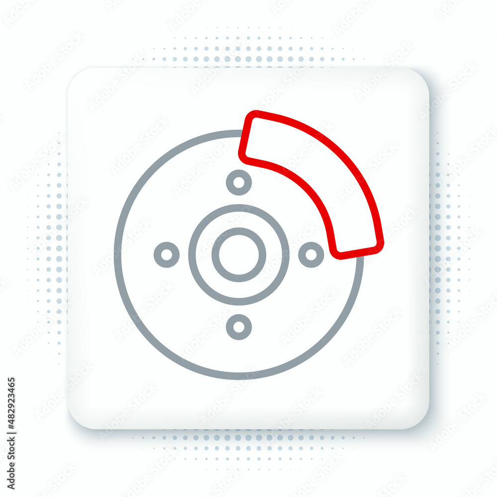 Line Car brake disk with caliper icon isolated on white background. Colorful outline concept. Vector Line Car brake disk with caliper icon isolated on white background. Colorful outline concept. Vector