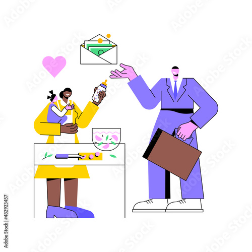 Breadwinner abstract concept vector illustration. Earn money, work from home, husband businessman, working father mother, family needs support, freelance work, homemaking wife abstract metaphor.
