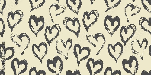 Seamless heart pattern hand painted with ink brush © str33tcat