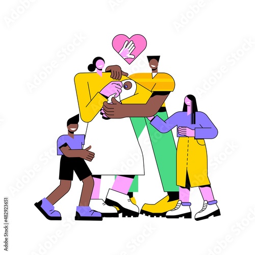 Parental responsibility abstract concept vector illustration. Rights responsibilities, social roles, cooking dinner, doing homework, child care, happy family, playing together abstract metaphor.