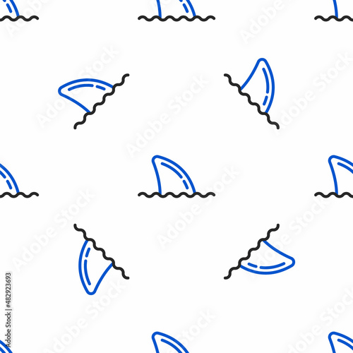 Line Shark fin in ocean wave icon isolated seamless pattern on white background. Colorful outline concept. Vector