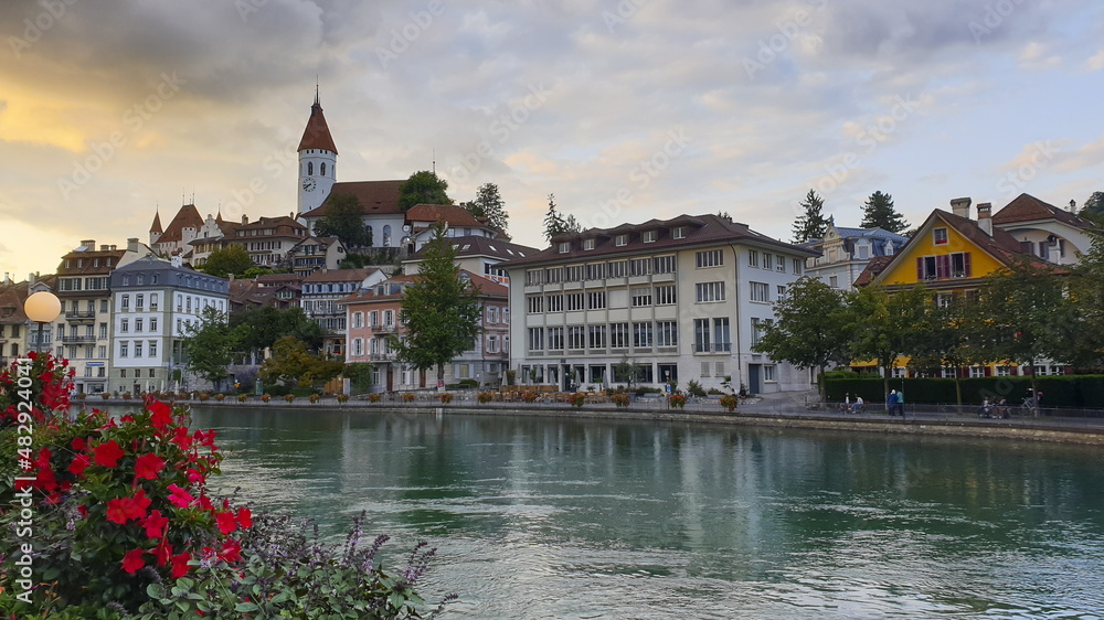 Thun city view upon Aare river, Switzerland